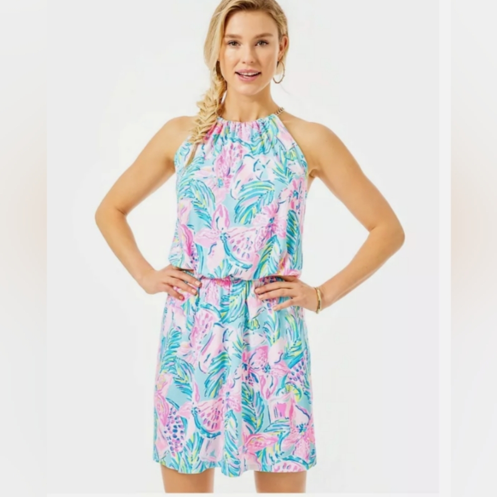 Lilly Pulitzer Pink and Blue Halter Sundress